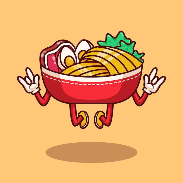 Vector linda ilustración de fideos ramen pose letrero de metal en diseño plano