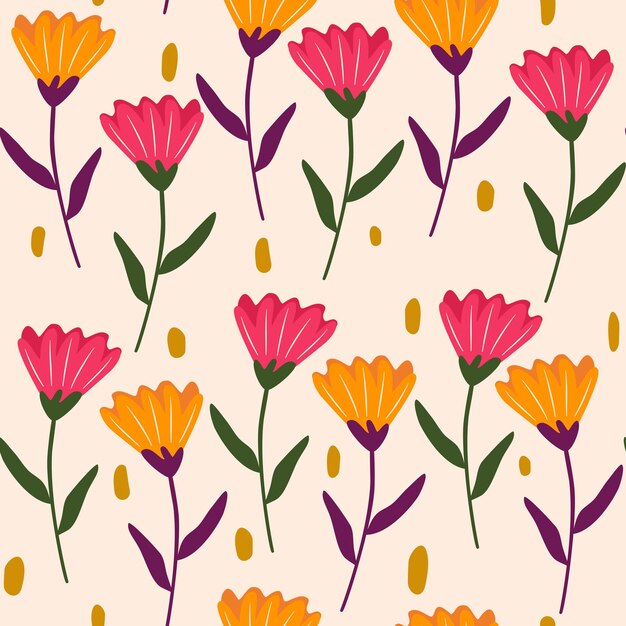 Linda ilustración de fondo de patrón vectorial sin costuras con flores de colores llamativos