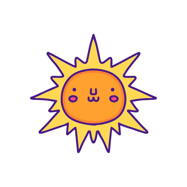 Linda ilustración de garabato de personaje de sol, con estilo pop suave y dibujos animados de estilo antiguo de los 90.