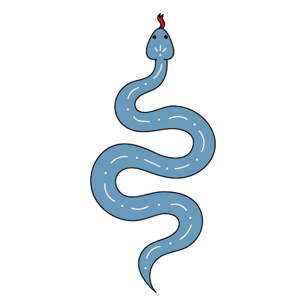 Linda ilustración de garabatos en estilo plano serpiente venenosa azul aislada sobre fondo blanco de la bruja