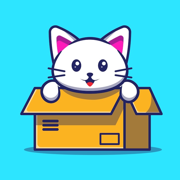 Linda ilustración de gato. Gato en una ilustración de vector de caja