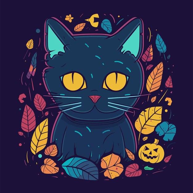 Una linda ilustración de un gato de Halloween