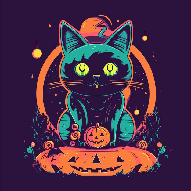 Vector una linda ilustración de un gato de halloween