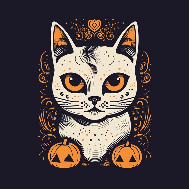 Una linda ilustración de un gato de Halloween