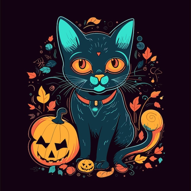 Una linda ilustración de un gato de Halloween