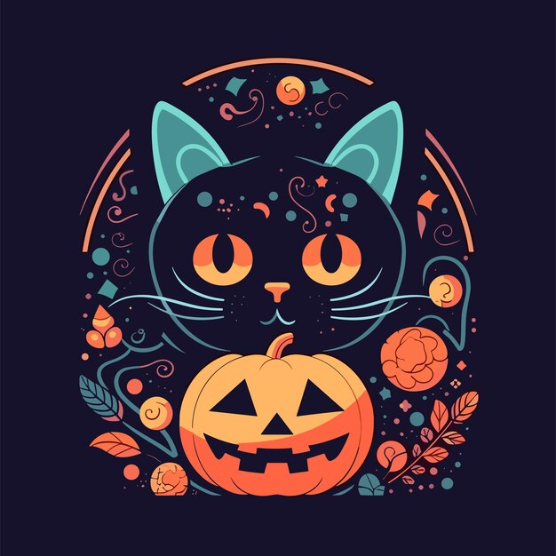 Una linda ilustración de un gato de Halloween