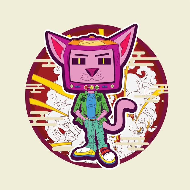 linda ilustración de gato para mascota, logotipo, cuaderno y fondo