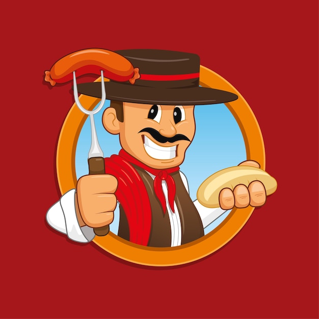 Linda ilustración de un gaucho con un choripán