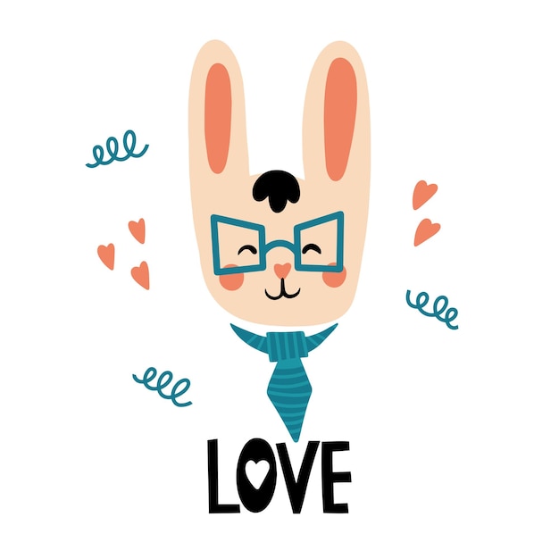 Linda ilustración infantil con conejo en gafas vector ilustración dibujada a mano ideal para niños