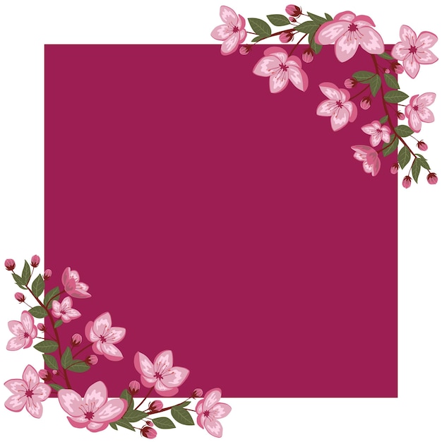 Linda ilustración de marco de vector de flor de cerezo de primavera