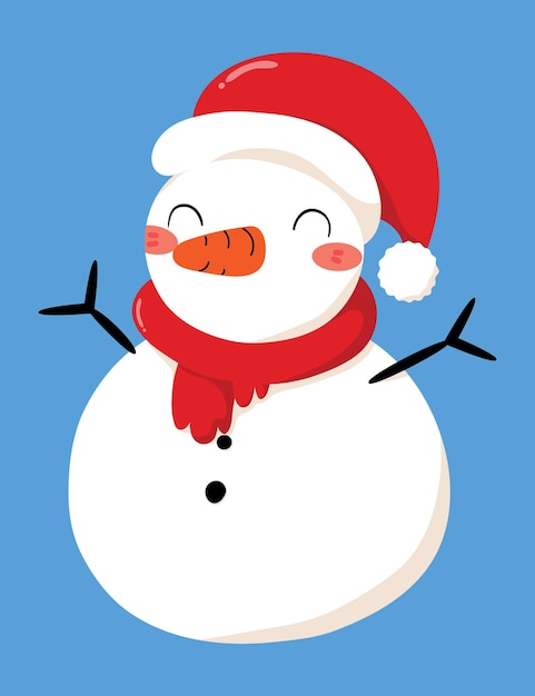 Vector linda ilustración de muñeco de nieve de navidad con gorro y bufanda de navidad