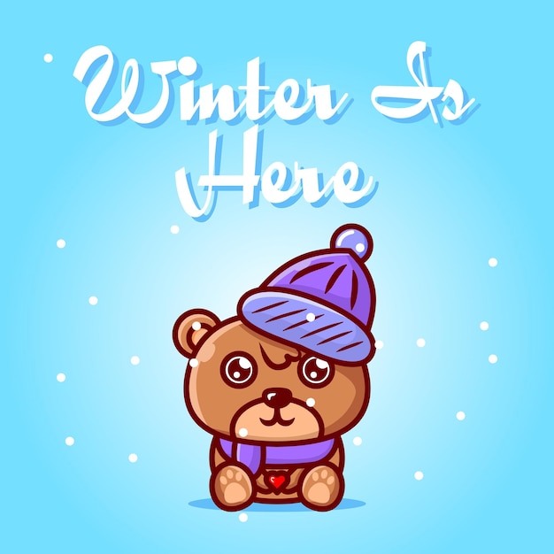 Linda ilustración de un oso con sombrero celebrando el invierno