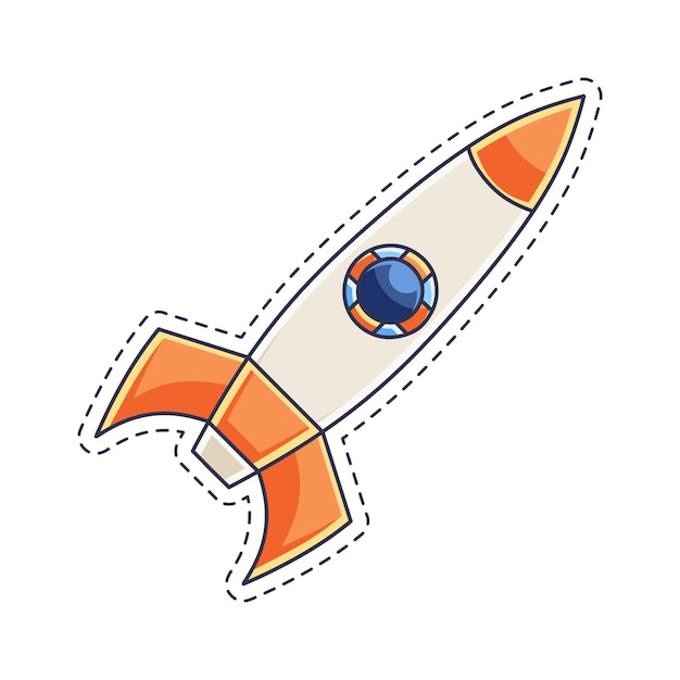 Linda ilustración de pegatina de cohete y nave espacial modelo 7