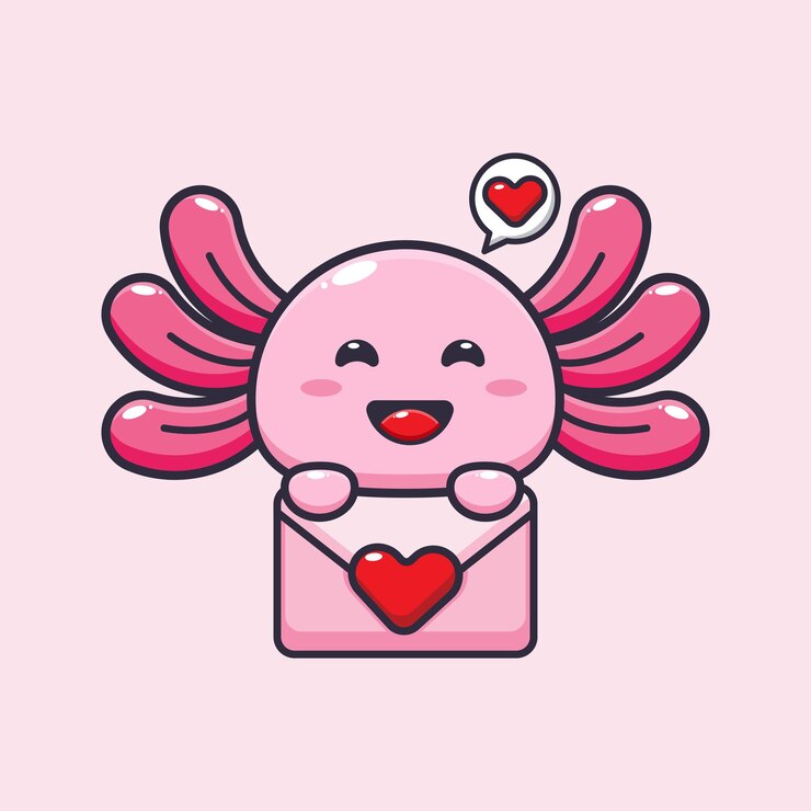 Vector linda ilustración de personaje de dibujos animados de mascota axolotl en el día de san valentín