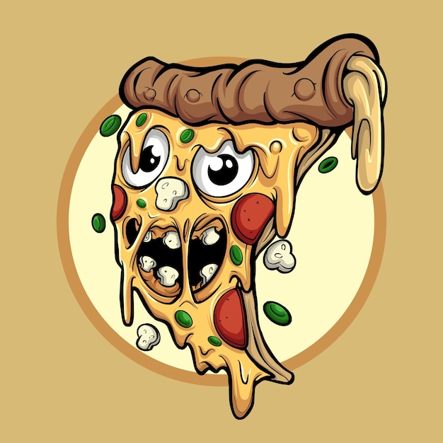 Vector linda ilustración de personaje de pizza y siempre feliz