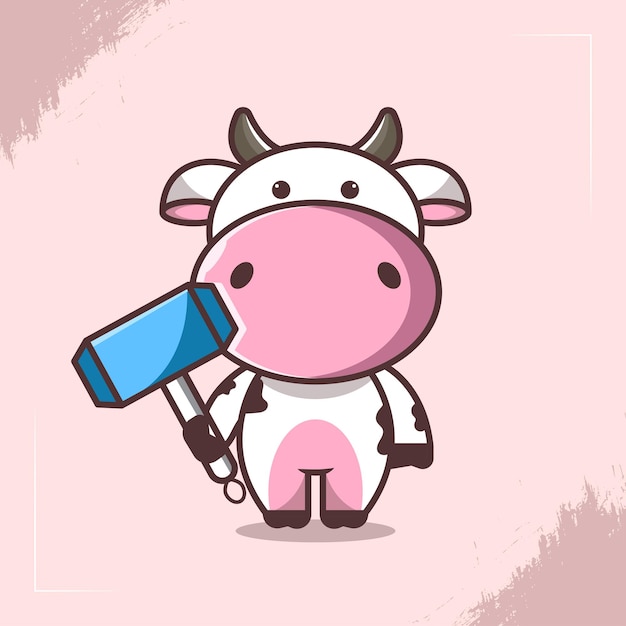 linda ilustración de personaje de vaca que lleva un martillo