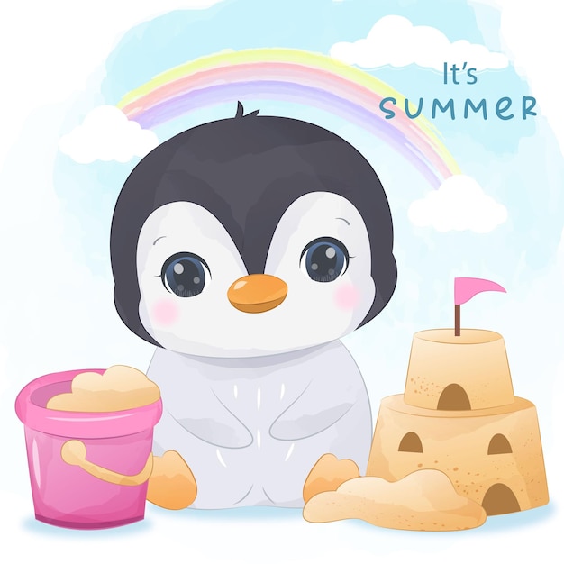 Linda ilustración de pingüino de verano