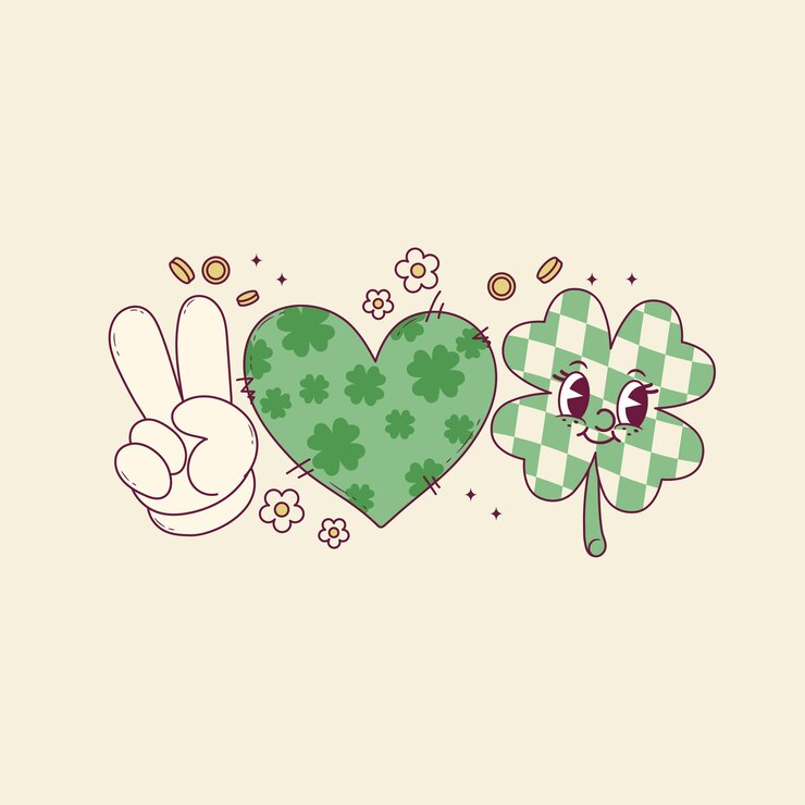 Vector linda ilustración retro de amor y paz para las vacaciones del día de patrick
