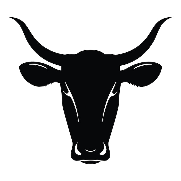 Una linda ilustración de silueta de ciervo vectorial presenta la cabeza de una vaca contra un fondo blanco