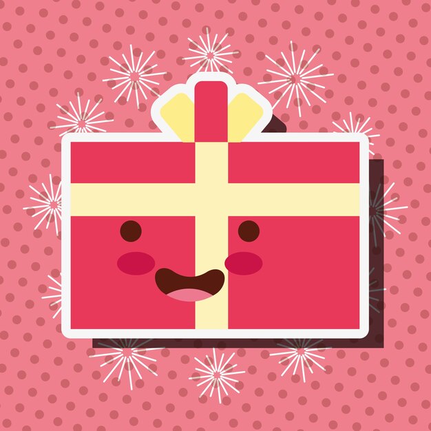 Vector linda ilustración de vector de caja de regalo de feliz cumpleaños kawaii