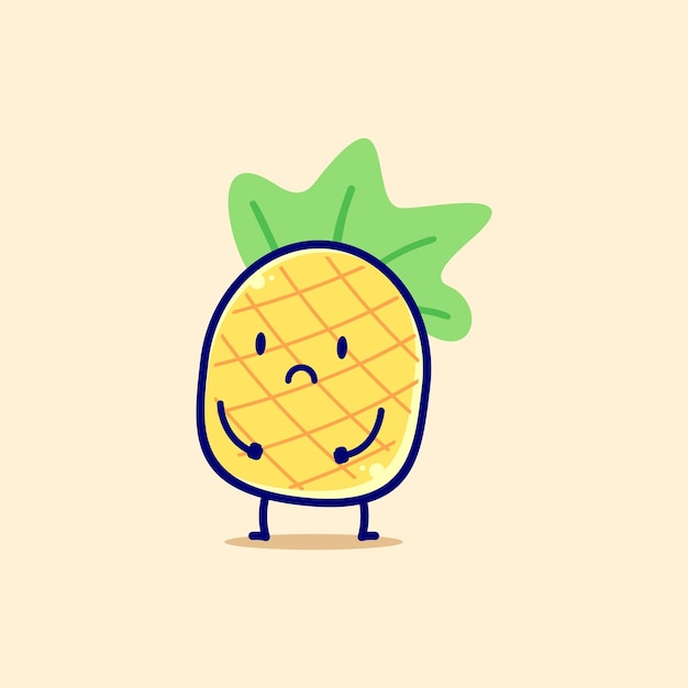 Vector una linda ilustración de vector de diseño de logotipo de personaje de piña triste