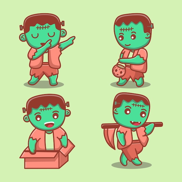 Linda ilustración de vector de juego de caracteres de Frankenstein
