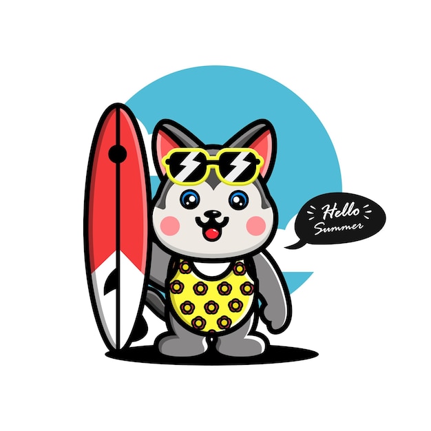 Linda ilustración de vector de verano husky