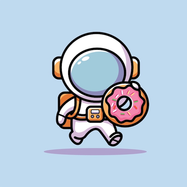 una linda ilustración vectorial de un astronauta comiendo una rosquilla