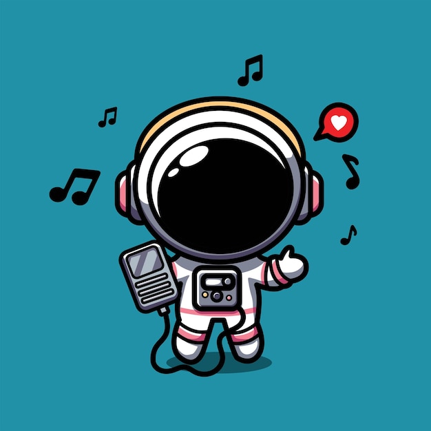 una linda ilustración vectorial de un astronauta escuchando música con auriculares