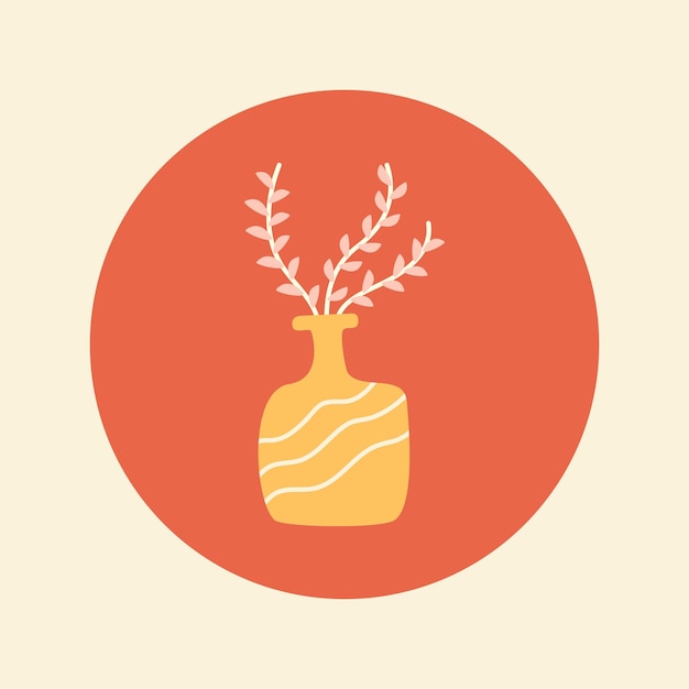 Linda ilustración vectorial brillante con una planta en un jarrón colocada sobre un fondo redondo