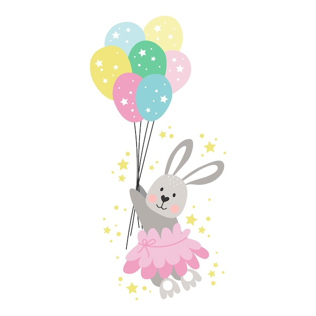 Vector linda ilustración vectorial de un conejo en un elemento de diseño de globos