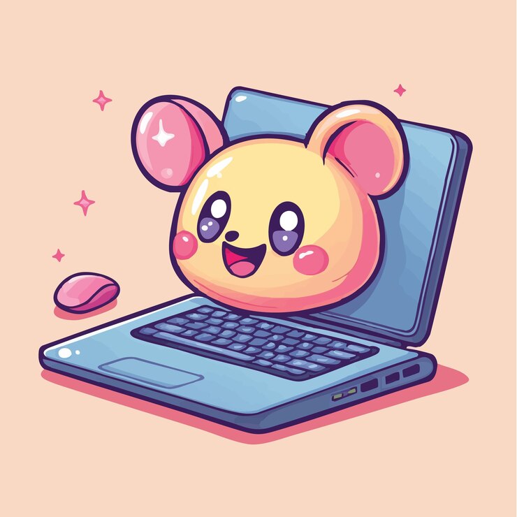 Vector una linda ilustración vectorial de dibujos animados en 2d de una computadora portátil y m