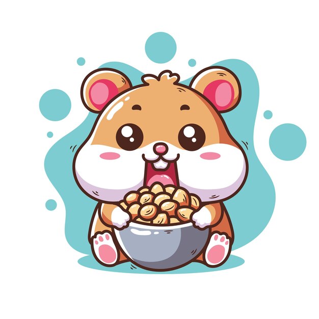 una linda ilustración vectorial de un hámster comiendo nueces