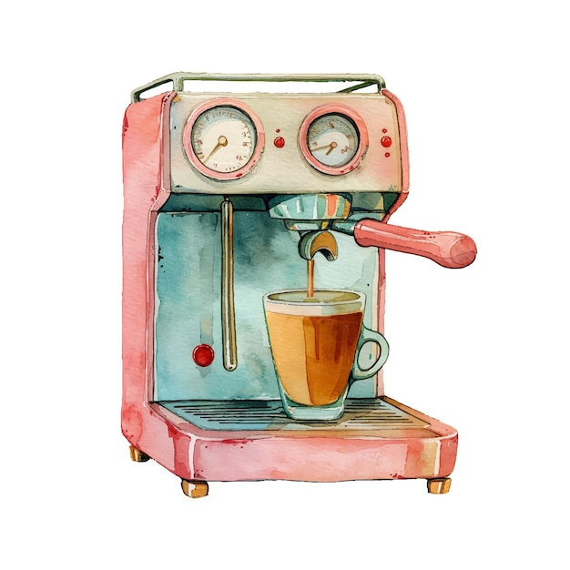 linda ilustración vectorial de la máquina de café en estilo acuarela