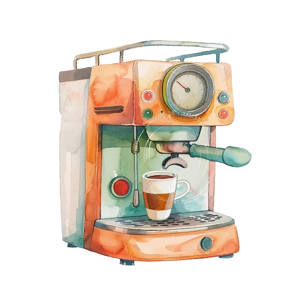 Vector linda ilustración vectorial de la máquina de café en estilo acuarela