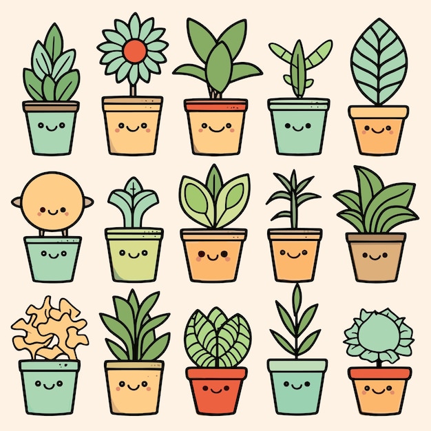 Vector linda ilustración vectorial de plantas con líneas limpias y diseño atrevido