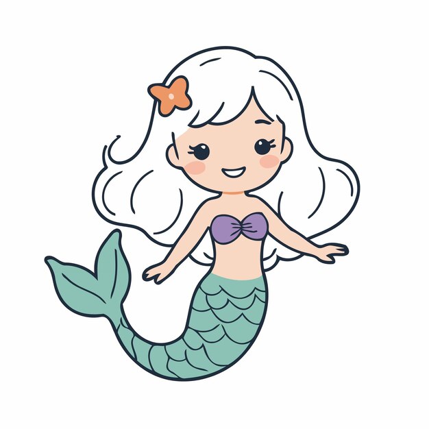 Una linda ilustración vectorial de una sirena para un libro de cuentos para niños