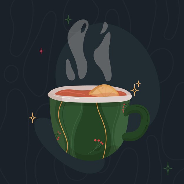 Linda ilustración vectorial - taza de té caliente con limón.