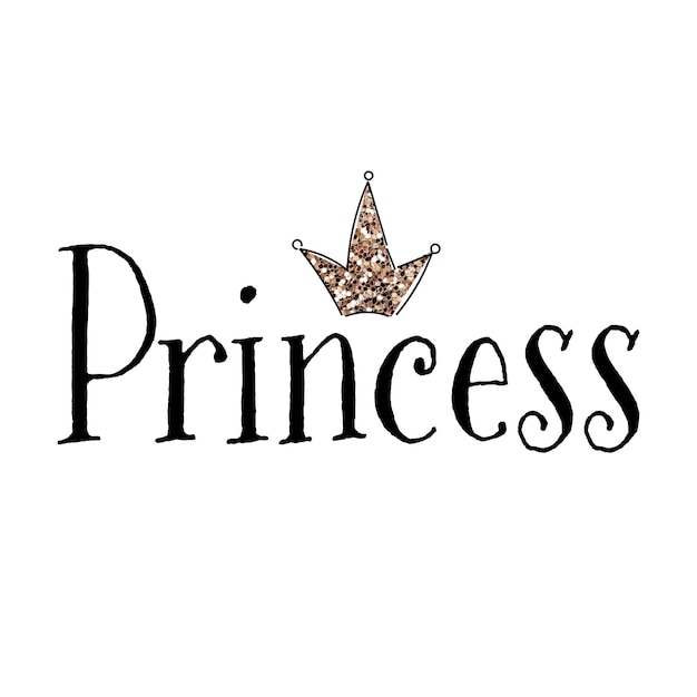 Linda inscripción Princesa texto con corona Pequeña princesa camiseta impresa Diseño infantil para prendas de vestir tarjetas de guardería carteles Ilustración vectorial