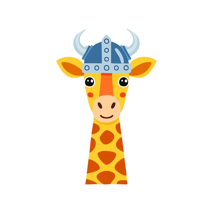 Vector la linda jirafa con el casco vikingo