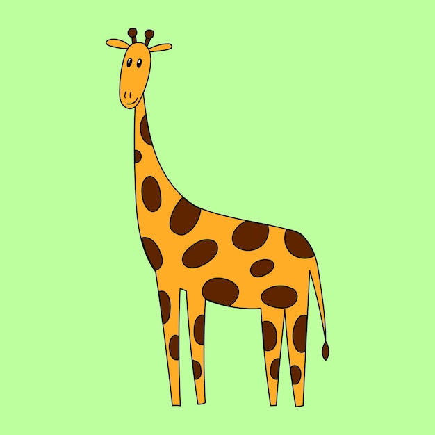 Linda jirafa. Doodle de vector plano dibujado a mano en estilo de dibujos animados. ilustración vectorial