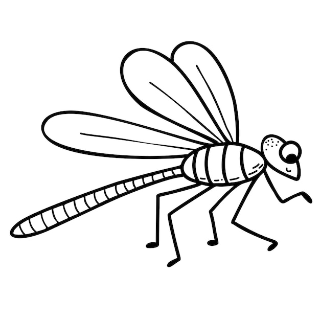 Linda libélula Insecto alado Dibujo a mano lineal Ilustración vectorial