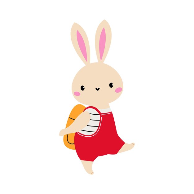 La linda liebre como animal del bosque en mono caminando con la ilustración vectorial de la mochila