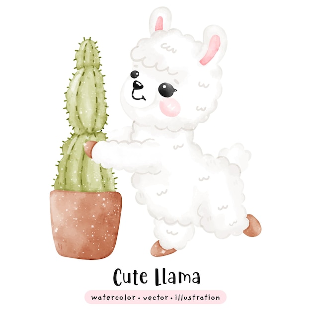 Una linda llama decorando un cactus en la olla de plantas