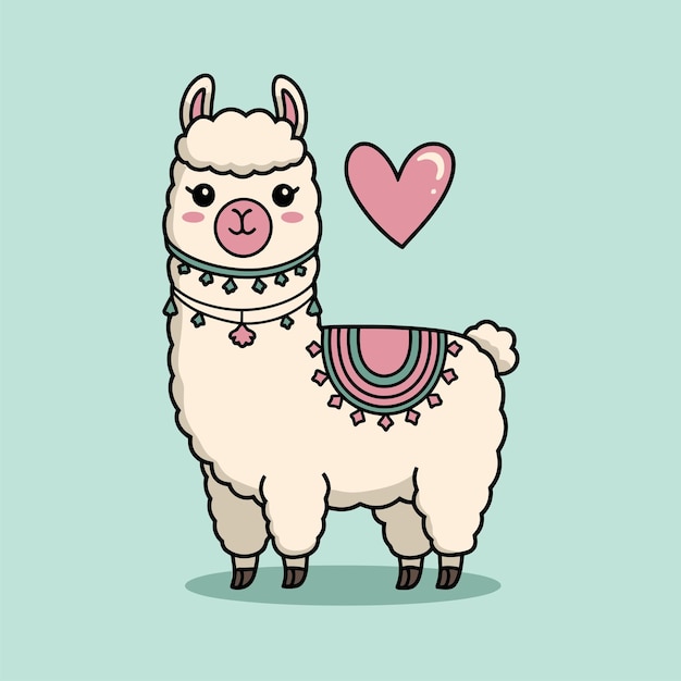 Una linda llama de dibujos animados aislada sobre un fondo blanco