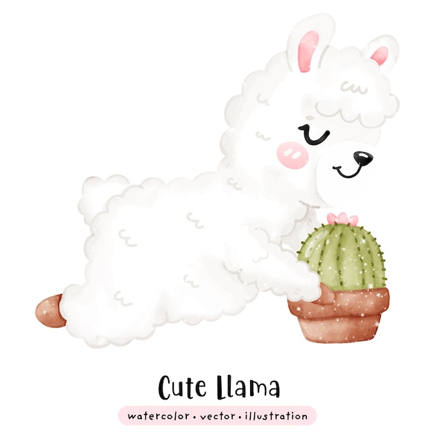 una linda llama plantando cactus