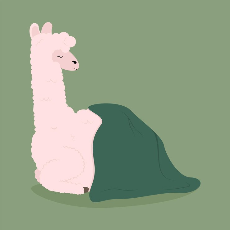 Vector linda llama tendida bajo una manta concepto de invierno niños ilustración vectorial