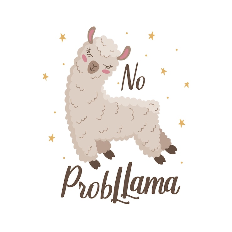 Linda llama volando con las estrellas. Imprimir para ropa, tazas. Las letras no son un problema. Motivador e inspirador. Ilustración de vector EPS10.