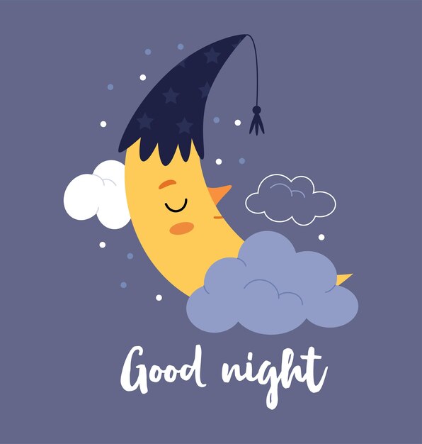 La linda luna está durmiendo en las nubes Buenas noches