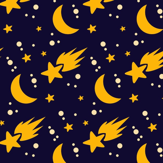 linda luna y estrella de patrones sin fisuras en el fondo de la ilustración del espacio